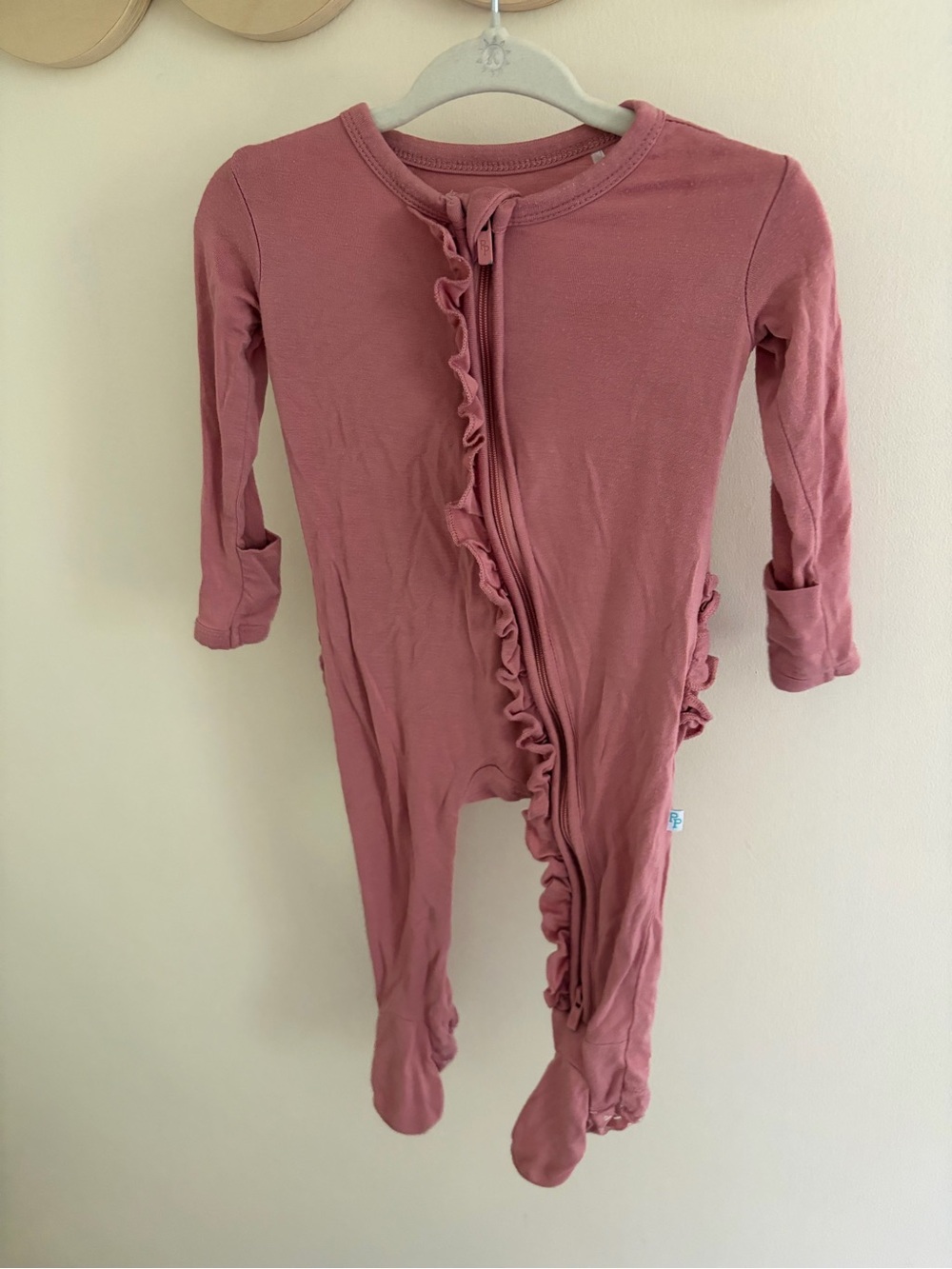 Posh Peanut Dusty Rose Ruffle Footed One-Piece